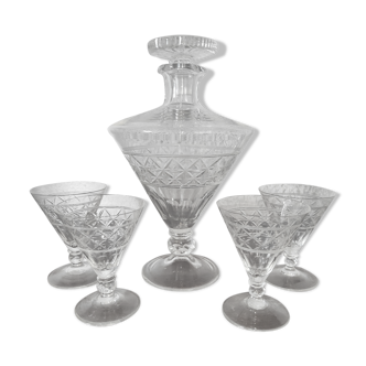 Port carafe in bohemian cut crystal and its 4 Glasses