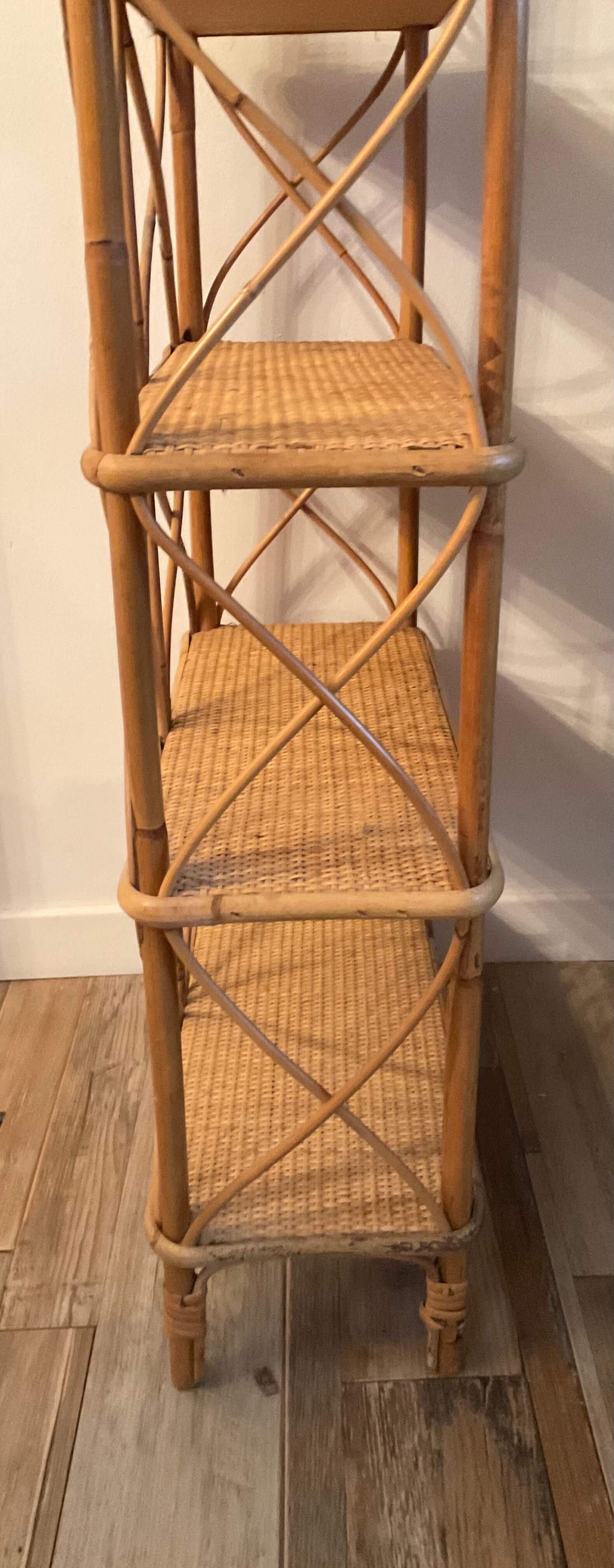 Vintage rattan and wicker shelf 70s