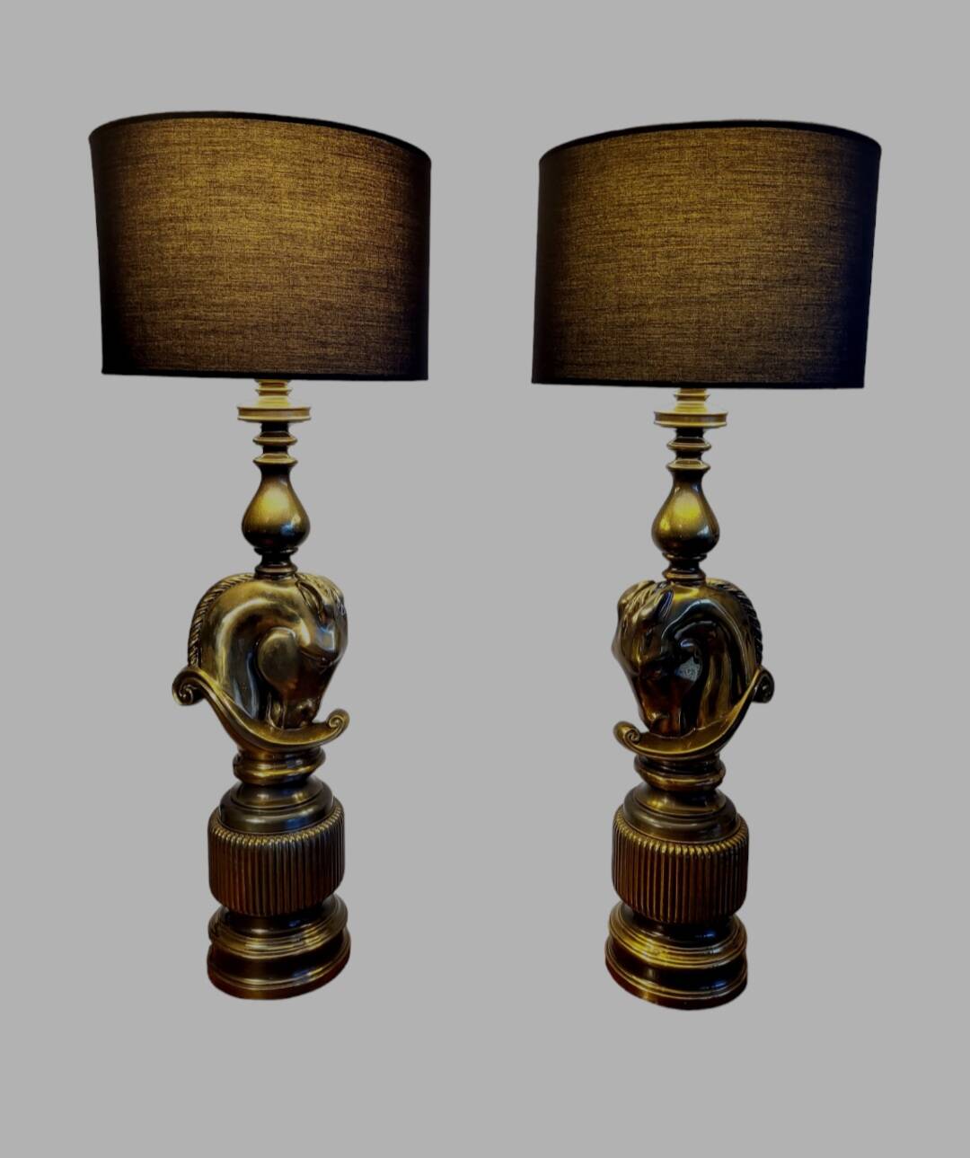 Ensemble de régence hollywoodienne grote tafellampen, design Paardenhoofd, Deknudt