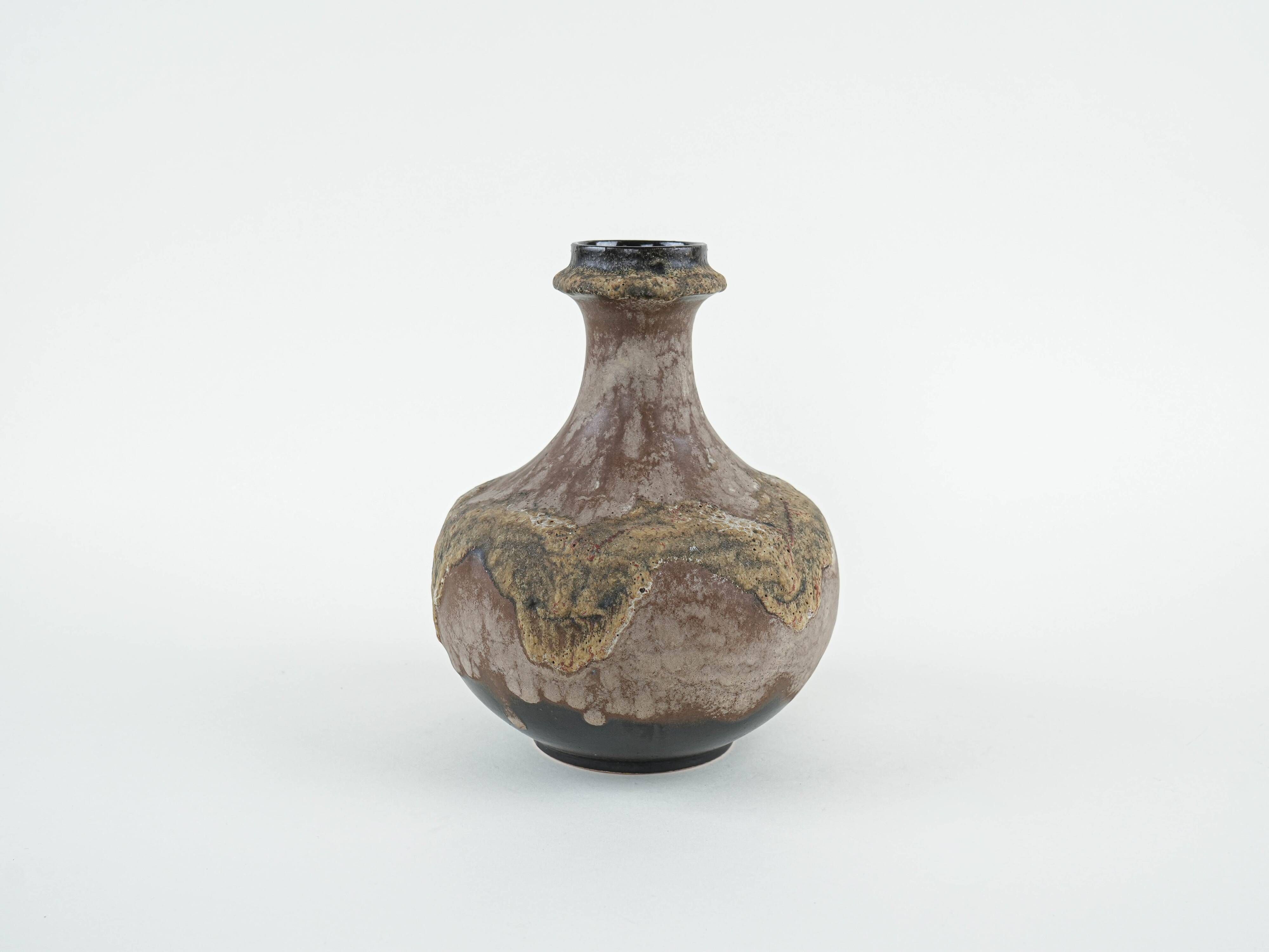 West German ceramic vase with fat lava glaze, 1970s