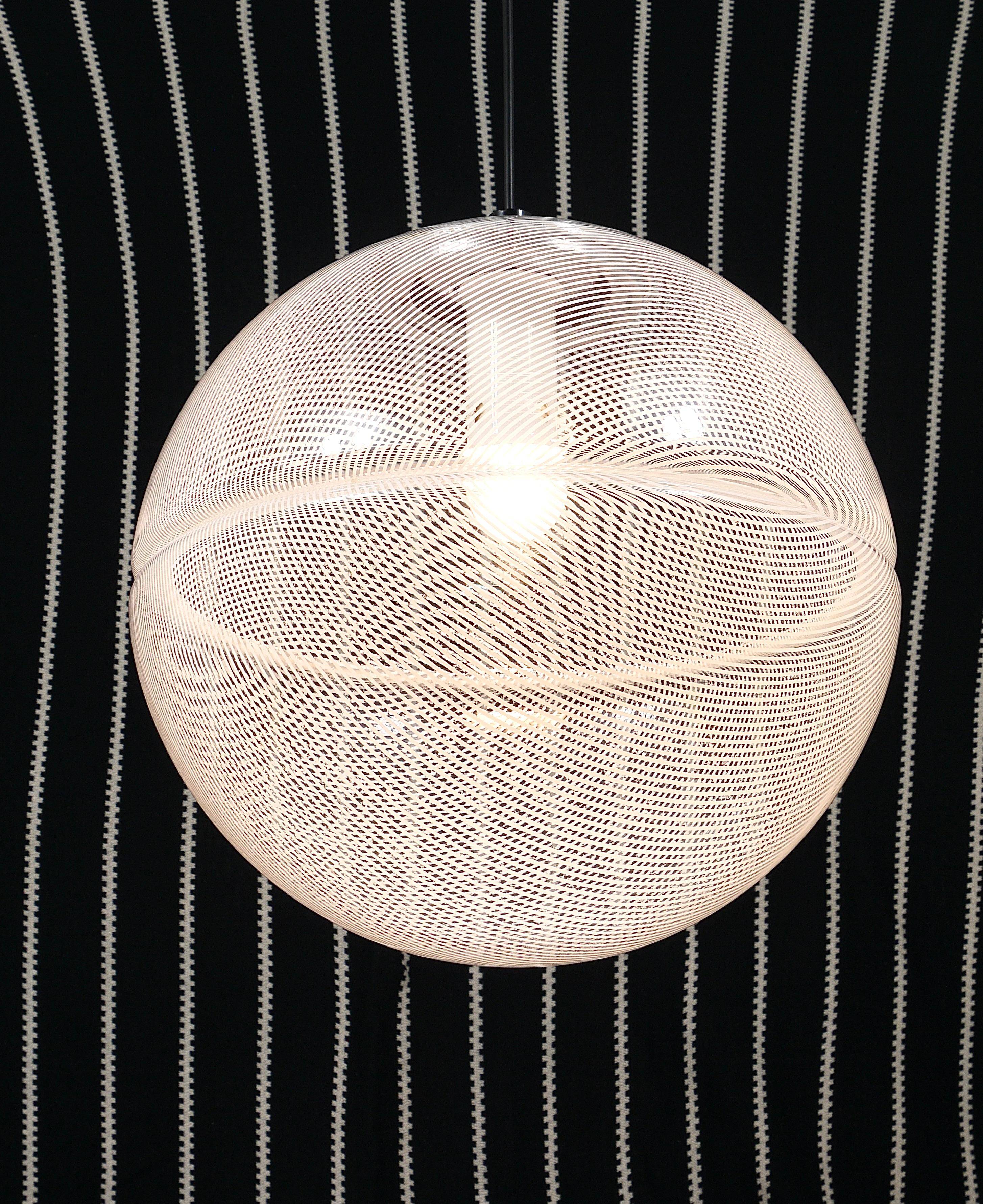 Harvey Guzzini Suspension Boule Op-Art Striped Postmodern by Meblo, 1970s