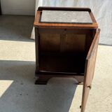 Art Deco wooden bedside table with marble top and one drawer