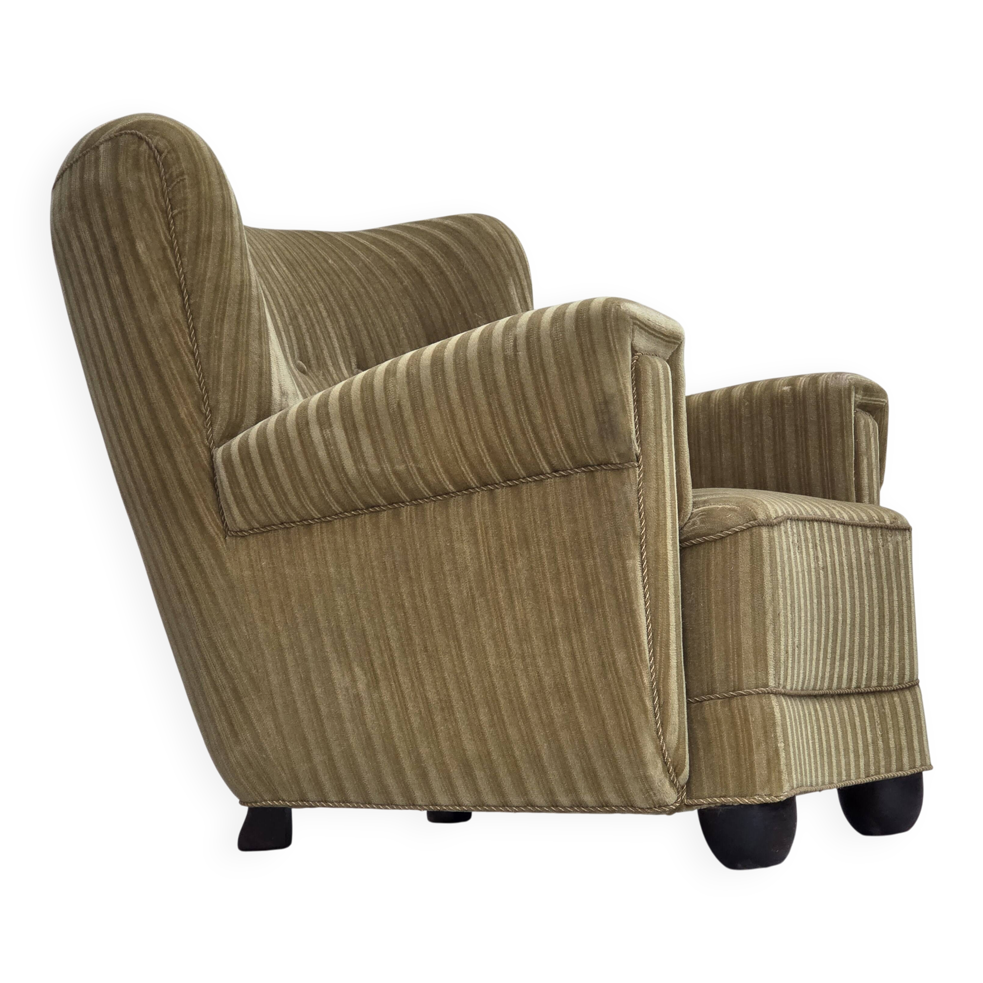 1960s, Danish relax armchair, furniture velour, oak wood.