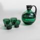 Vintage Murano Green Glass Liqueur Set with Hand-Painted Silver Decor – Decanter and Four Glasses, Italy, 1930s