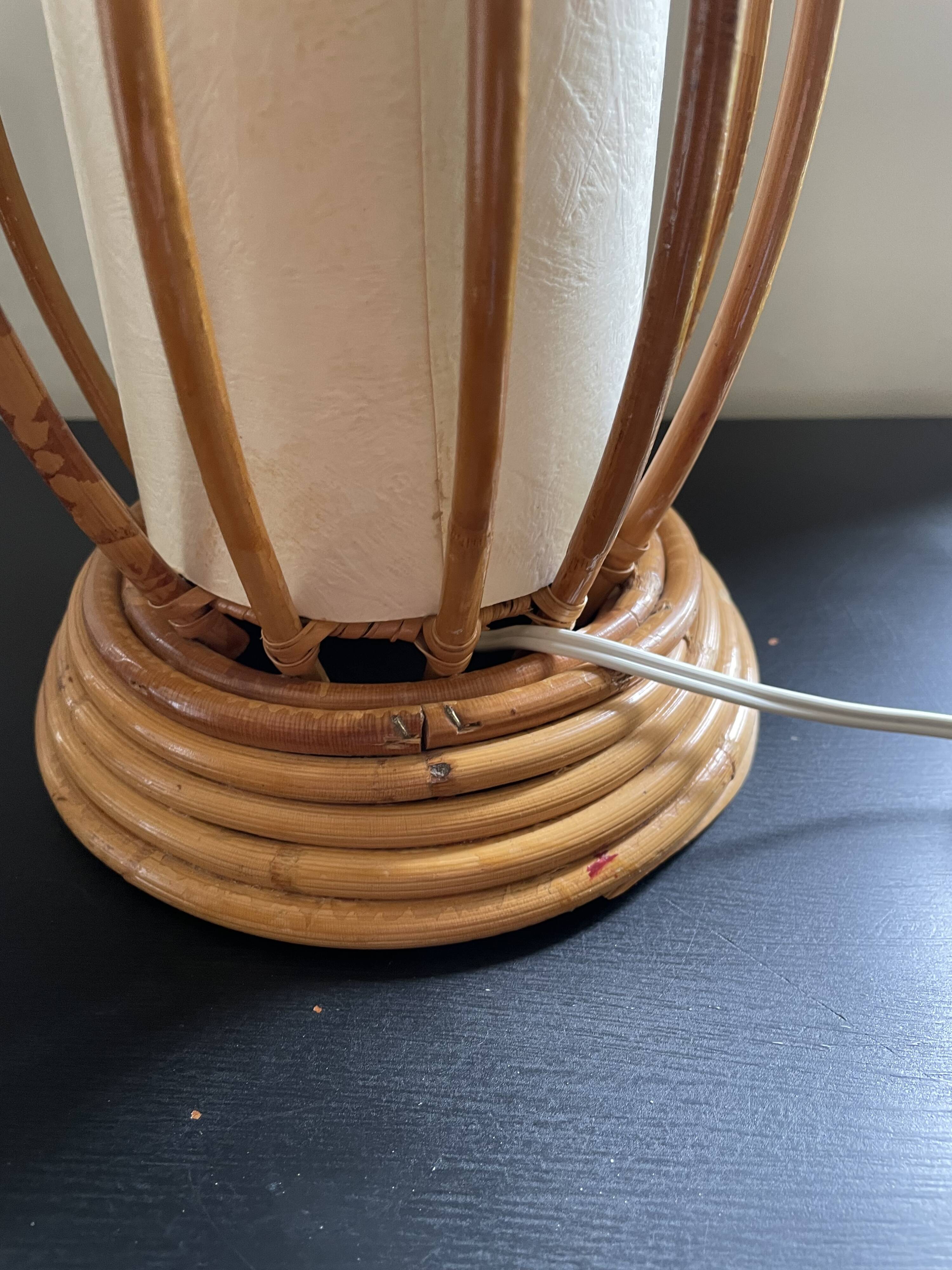 Rattan and bamboo lamp by Louis Sognot 1960