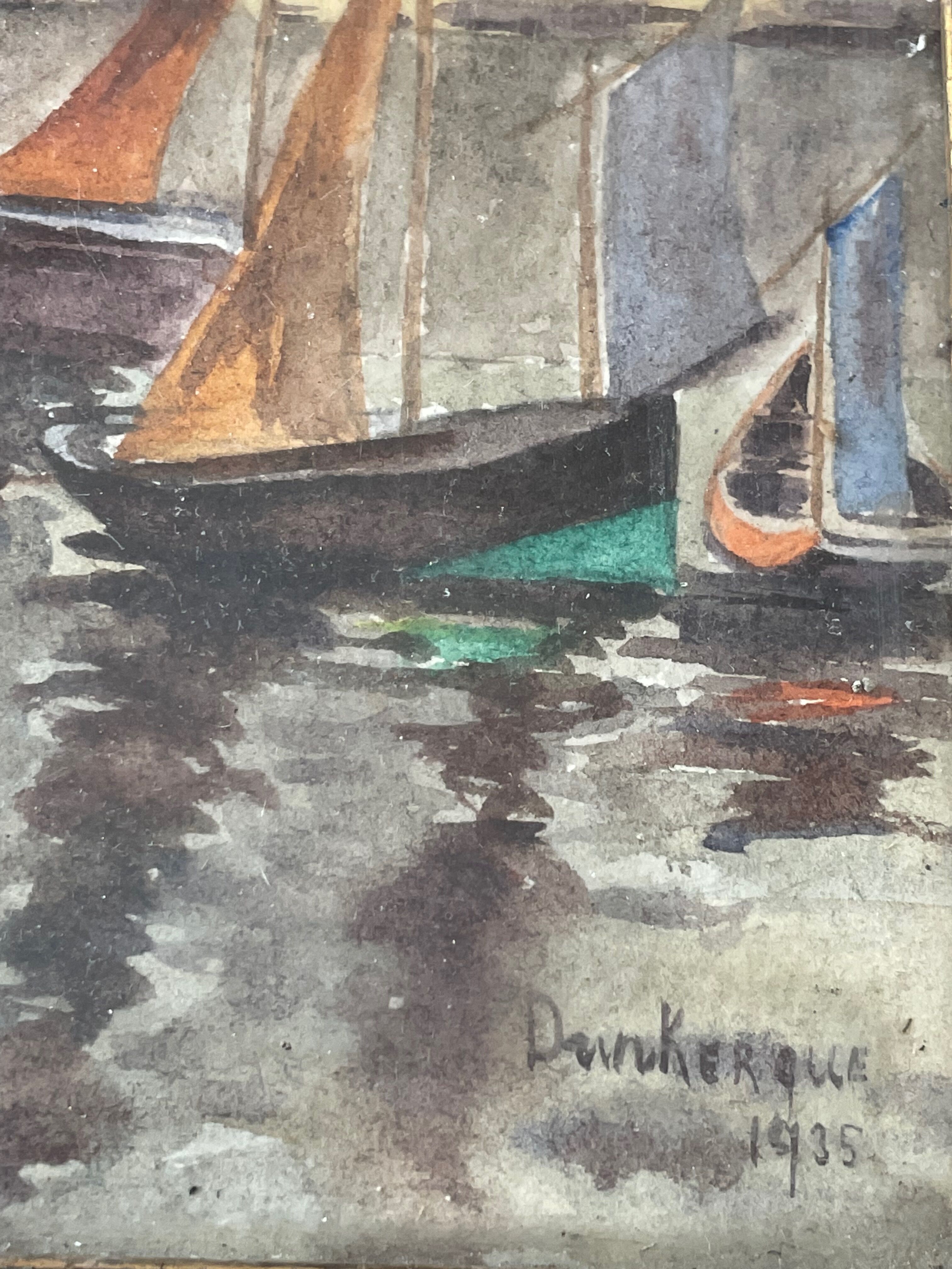 Painting painting 1935 Dunkirk Cottin marine port