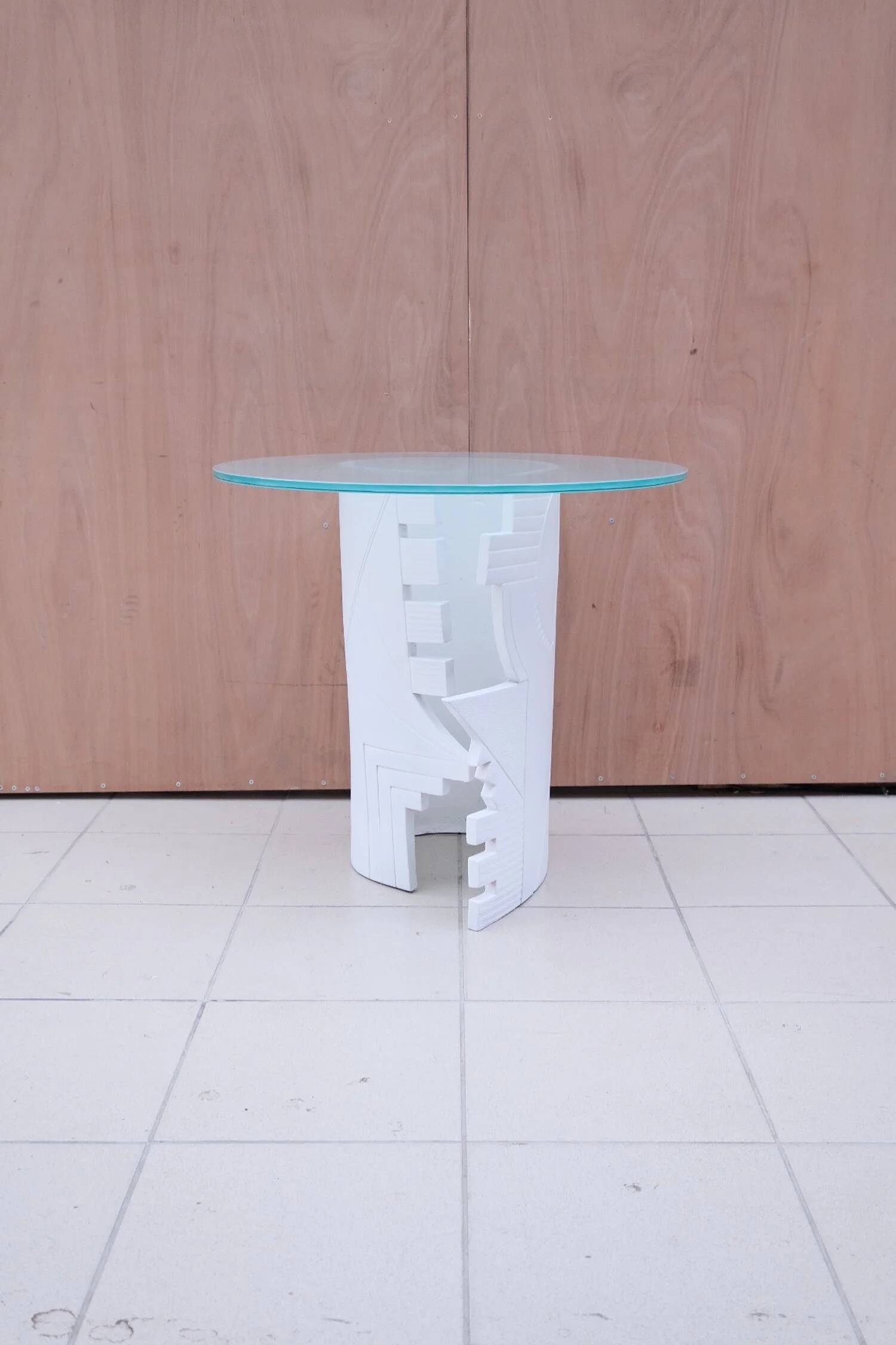 Eglantine Moreau ceramic and glass side table, France 1980
