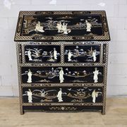 Vintage Chinese lacquer secretary desk with mother-of-pearl