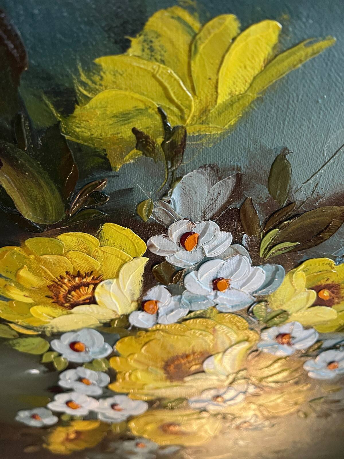 HST painting "Bouquet of flowers in a vase" signed + cadere ec. XX°