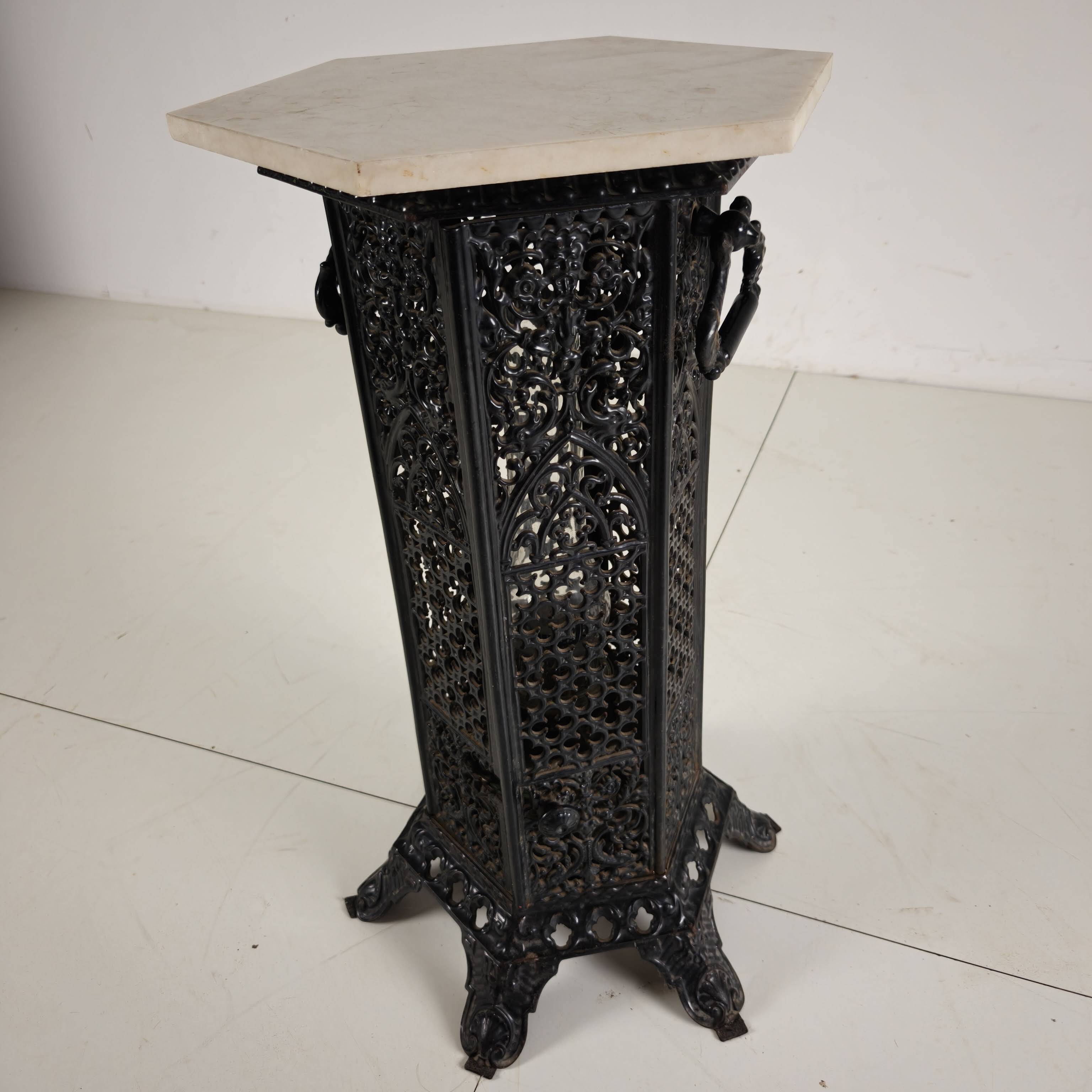 Orientalist Cast Iron side table with Marble Top, late 19th Century