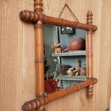 Turned wooden mirror imitation bamboo