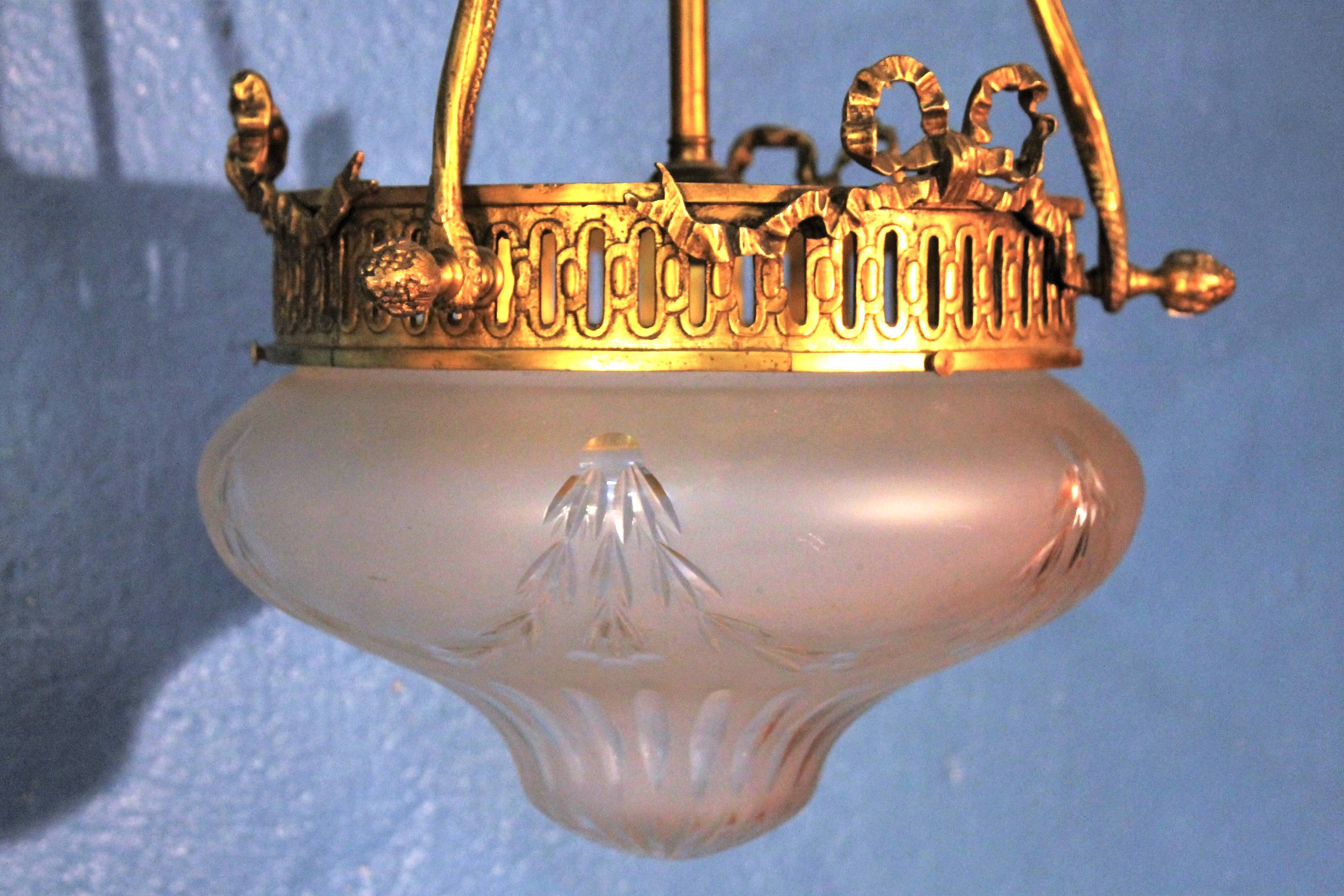 Bronze and glass pendant chandelier, 1900s
