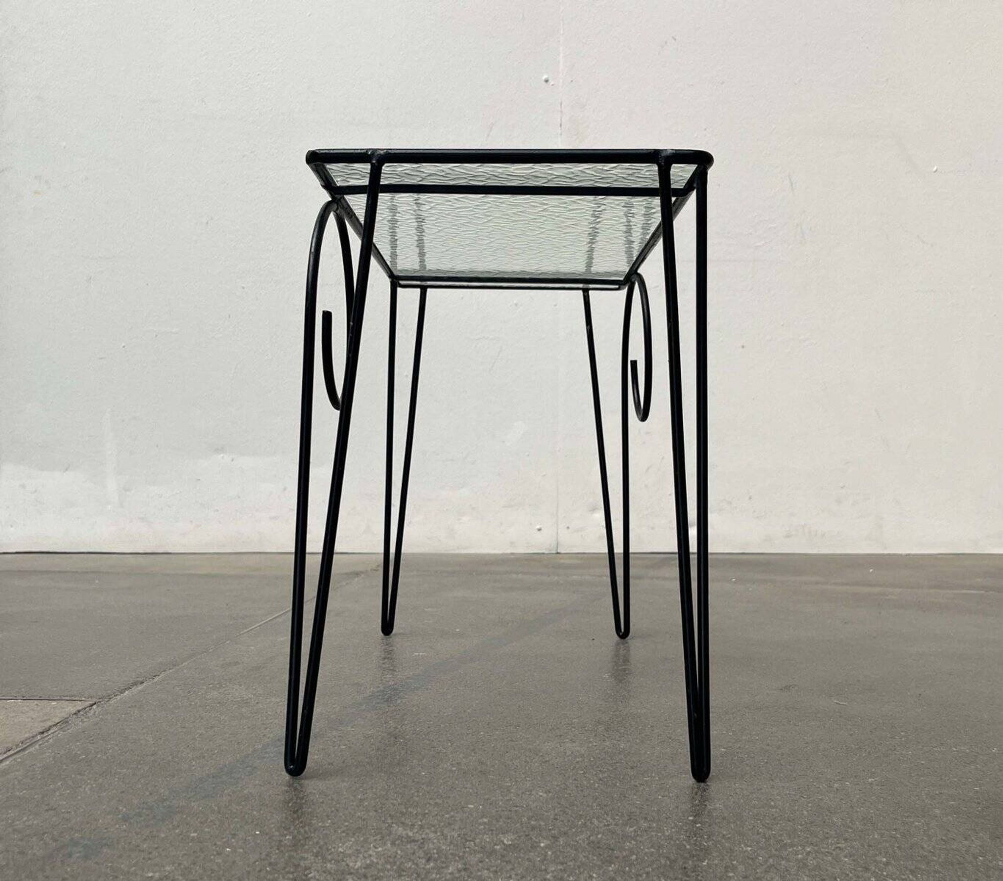 1960s Danish style glass side table String, mid-century.