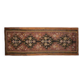 Tapis couloir vintage turc fait main en laine et coton marron des années 1970 178x475