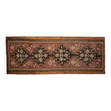 Tapis couloir vintage turc fait main en laine et coton marron des années 1970 178x475