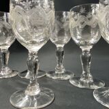 Suite de 6 verres à liqueur ou à porto en verre XIXe gravé à l'aiguille