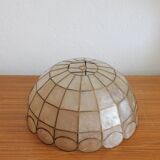 Chandelier pendant lamp in mother-of-pearl and vintage brass