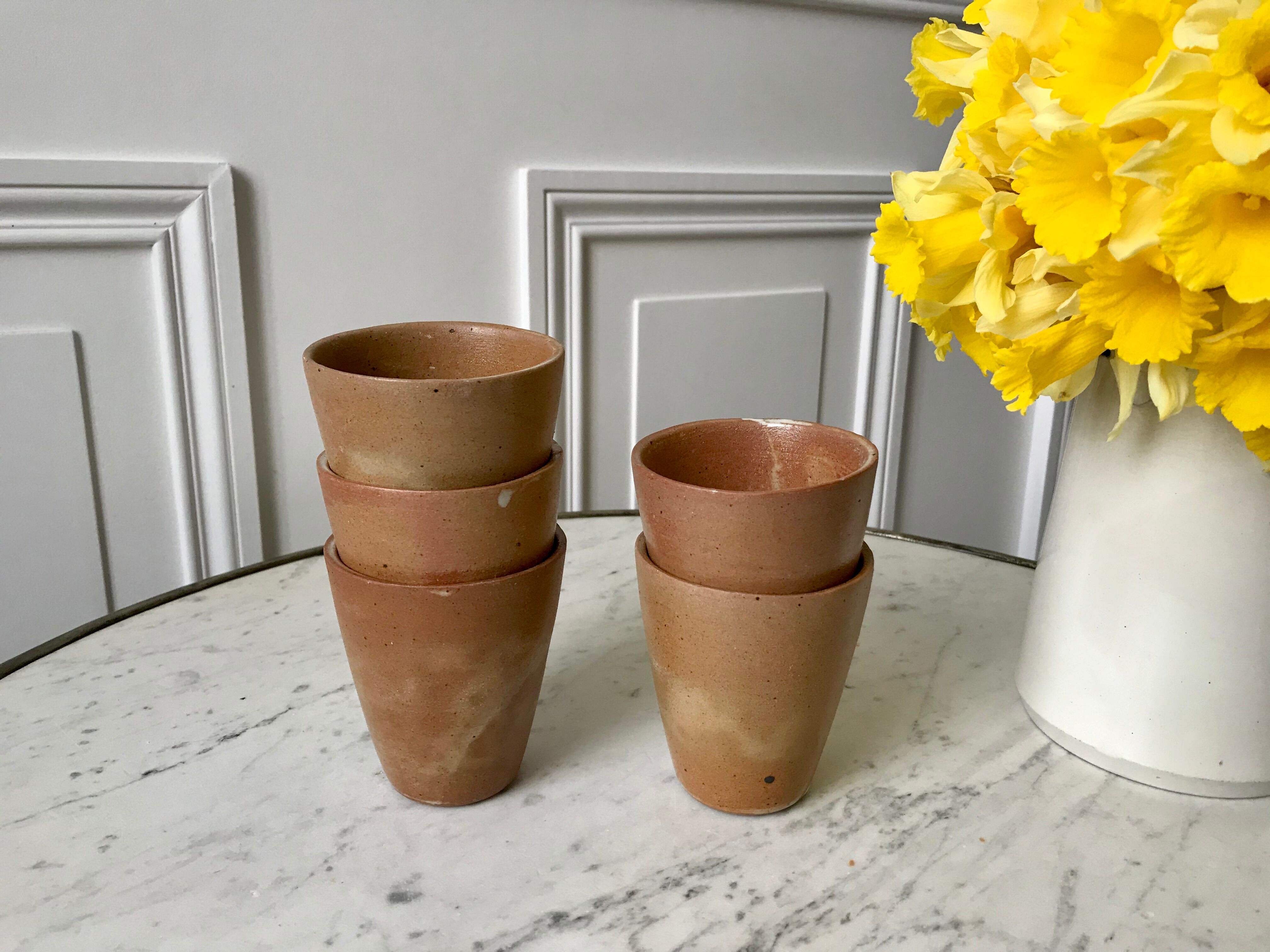 Set of 5 glasses / coffee cups in stoneware handmade 70s