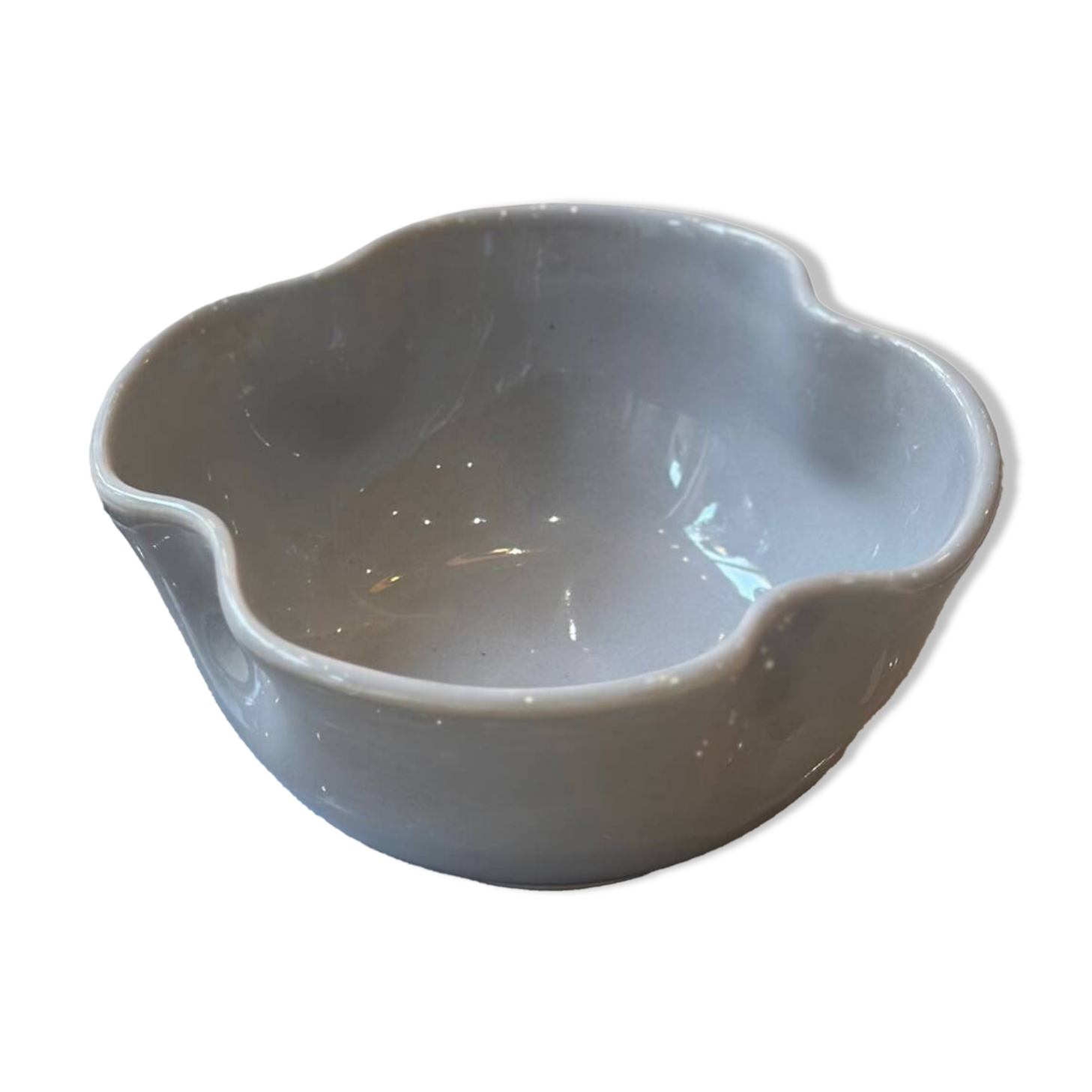 Handmade enameled ceramic bowl clover flower pop gray blue