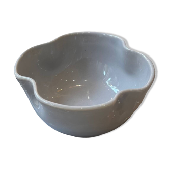 Handmade enameled ceramic bowl clover flower pop gray blue