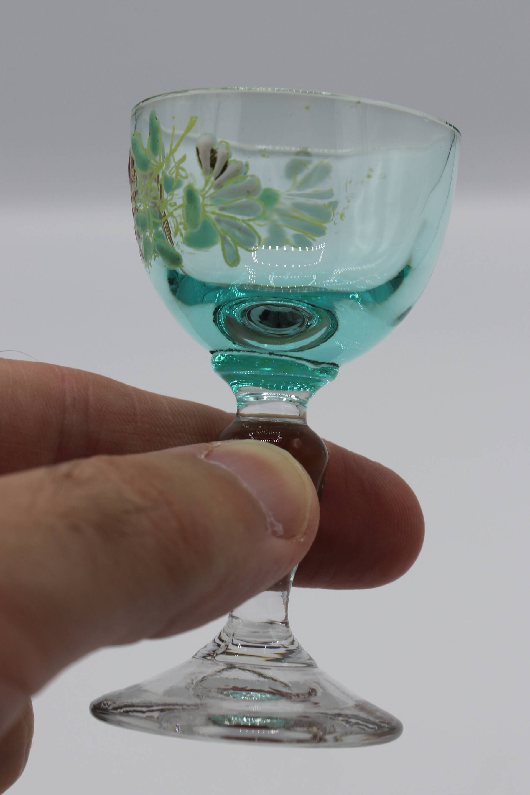 Magnifique service a liqueur en vere bleu emaille legras george sand art no