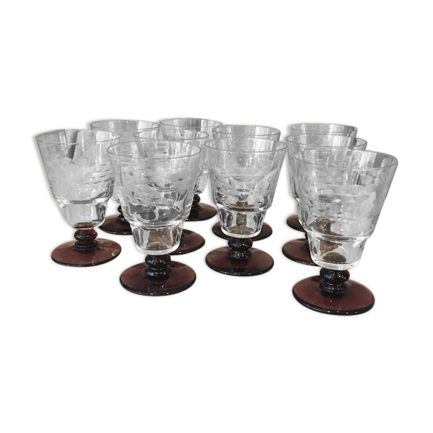 SUITE OF 10 GLASS GLASSES WITH GLASS WINE OF THE YEARS 1930 BI COLORE