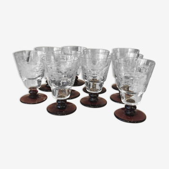 SUITE OF 10 GLASS GLASSES WITH GLASS WINE OF THE YEARS 1930 BI COLORE
