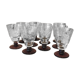 Suite de 10 verres a pied a vin en verre des annees 1930 bi colore