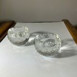 Pair of old crystal salt pans with salt shaker faceted tableware