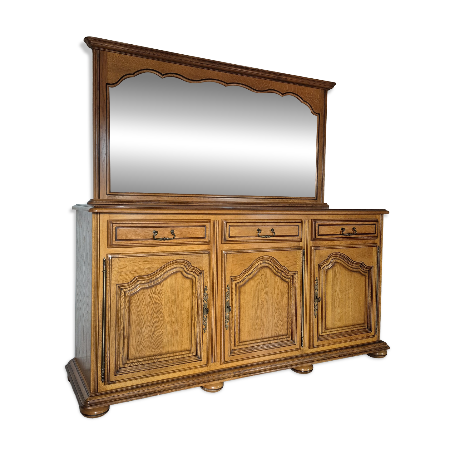 Rustic style buffet with mirror – Solid wood – Very good condition