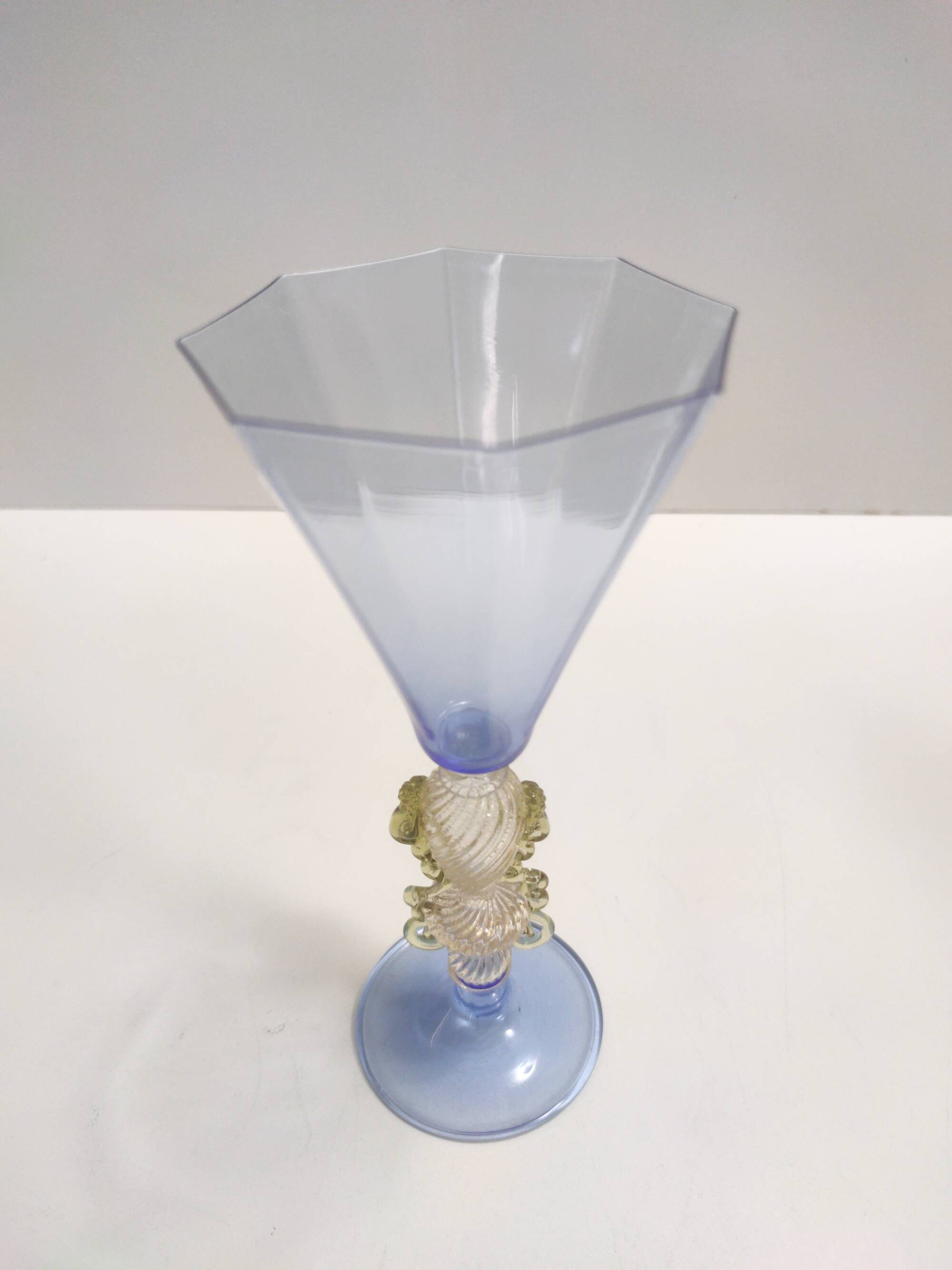 Light Blue Octagonal Murano Glass Goblet "Tipetto", Italy