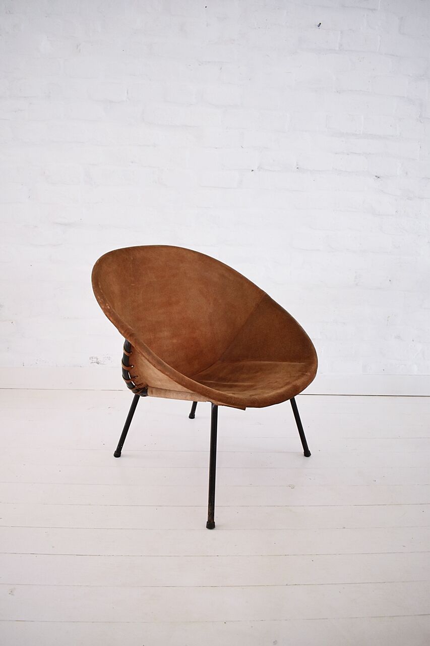 Vintage balloon suede easy chair, 1960s, Hungary