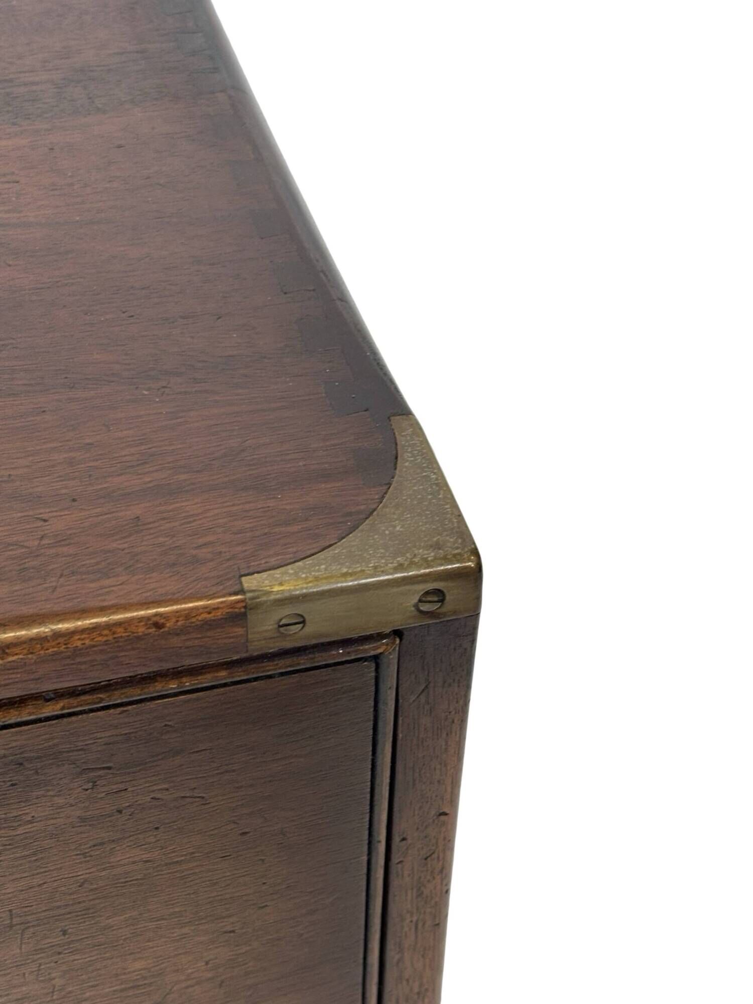 Vintage set of wooden bedside tables in military campaign style design