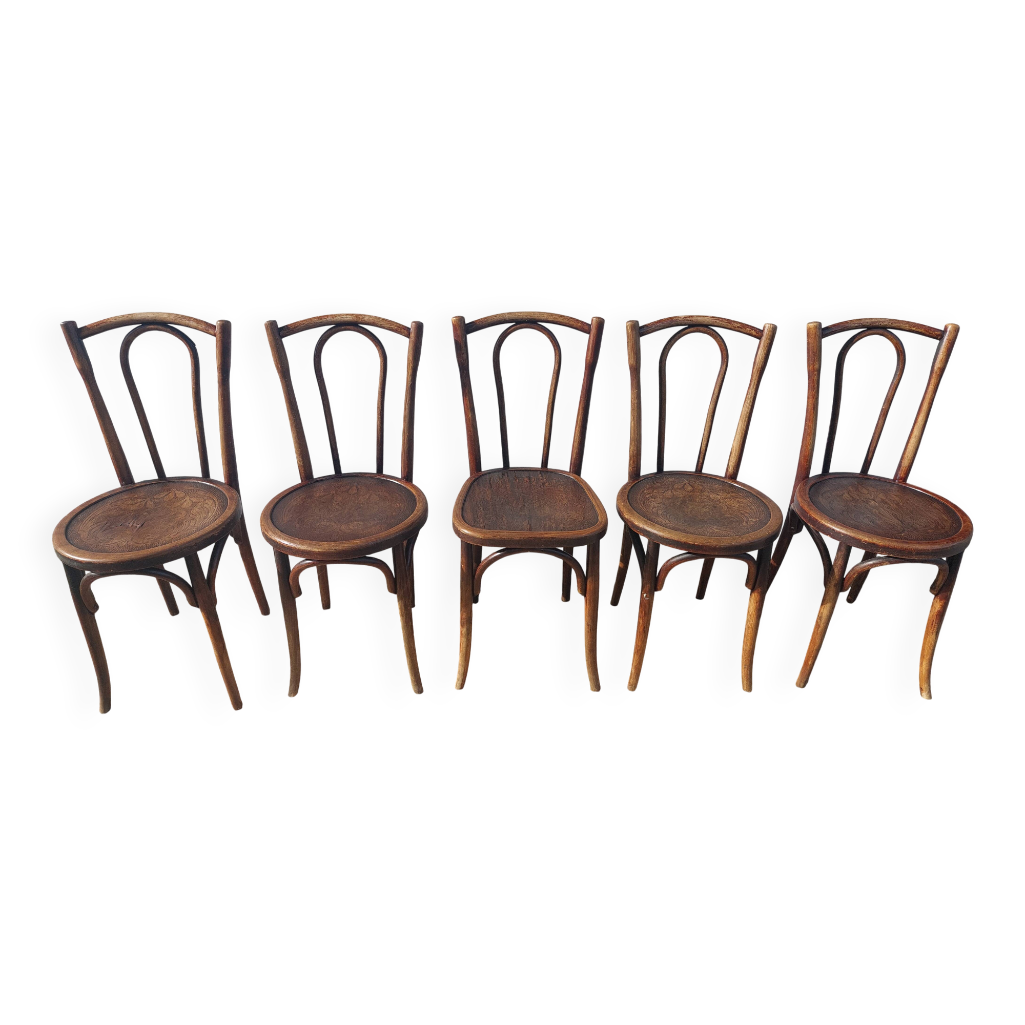 Set of 5 Buchon bistro chairs in curved wood