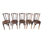 Set of 5 Buchon bistro chairs in curved wood