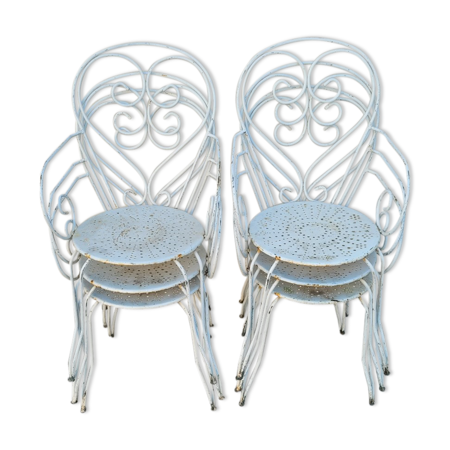 Salon de jardin série de 6 fauteuils en fer de jardin