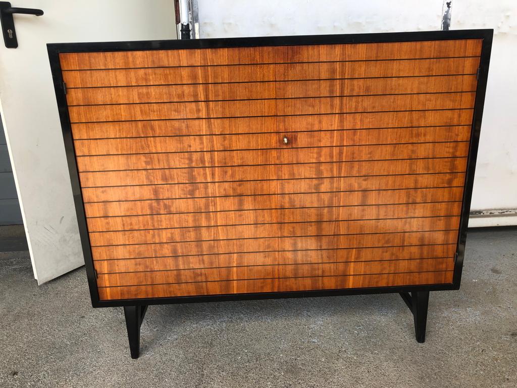 Vintage black lacquered buffet and wood Maurice Flachet
