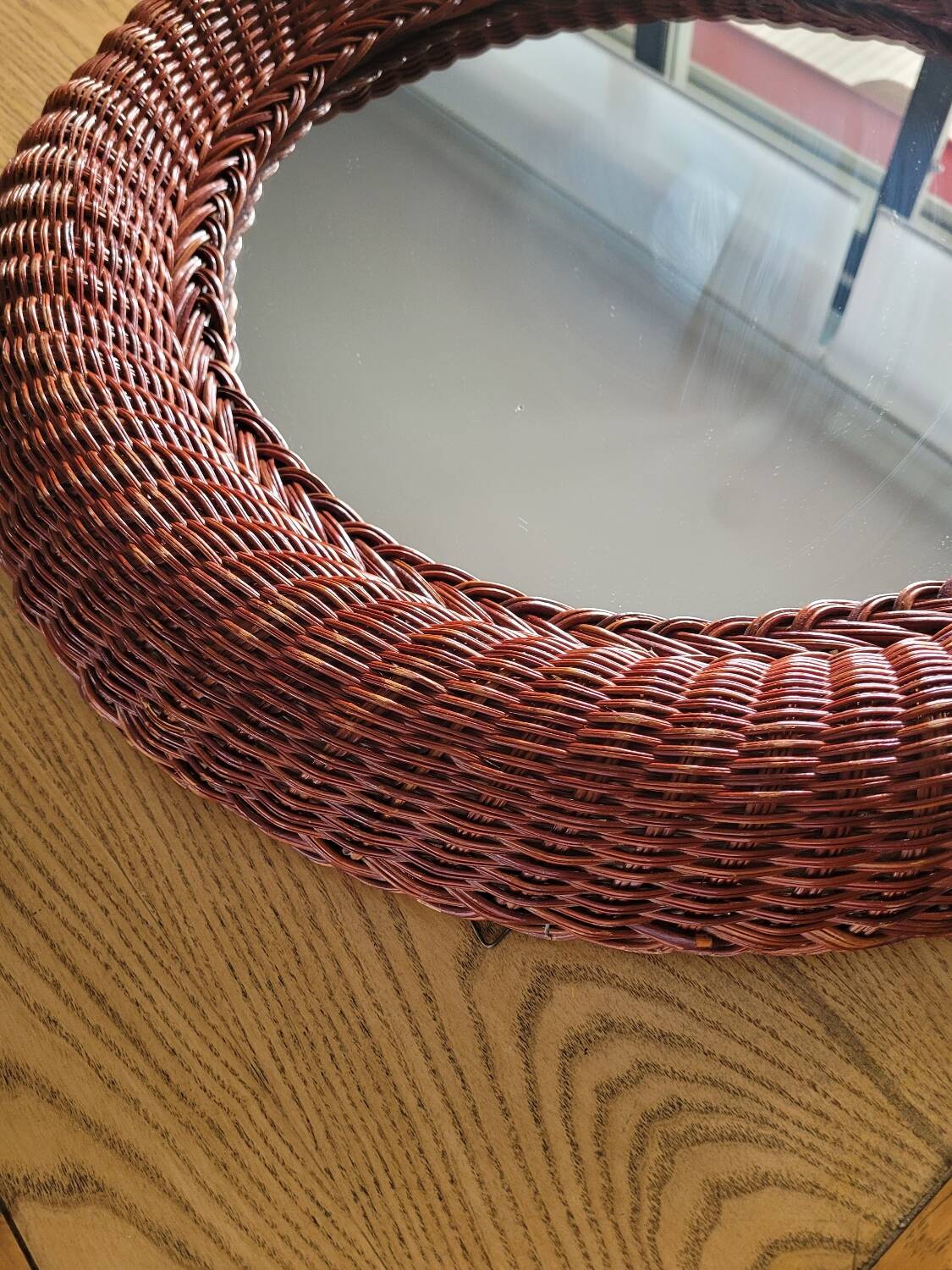 Vintage round rattan mirror