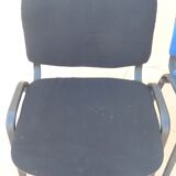 2 stackable chairs of black and blue fabrics