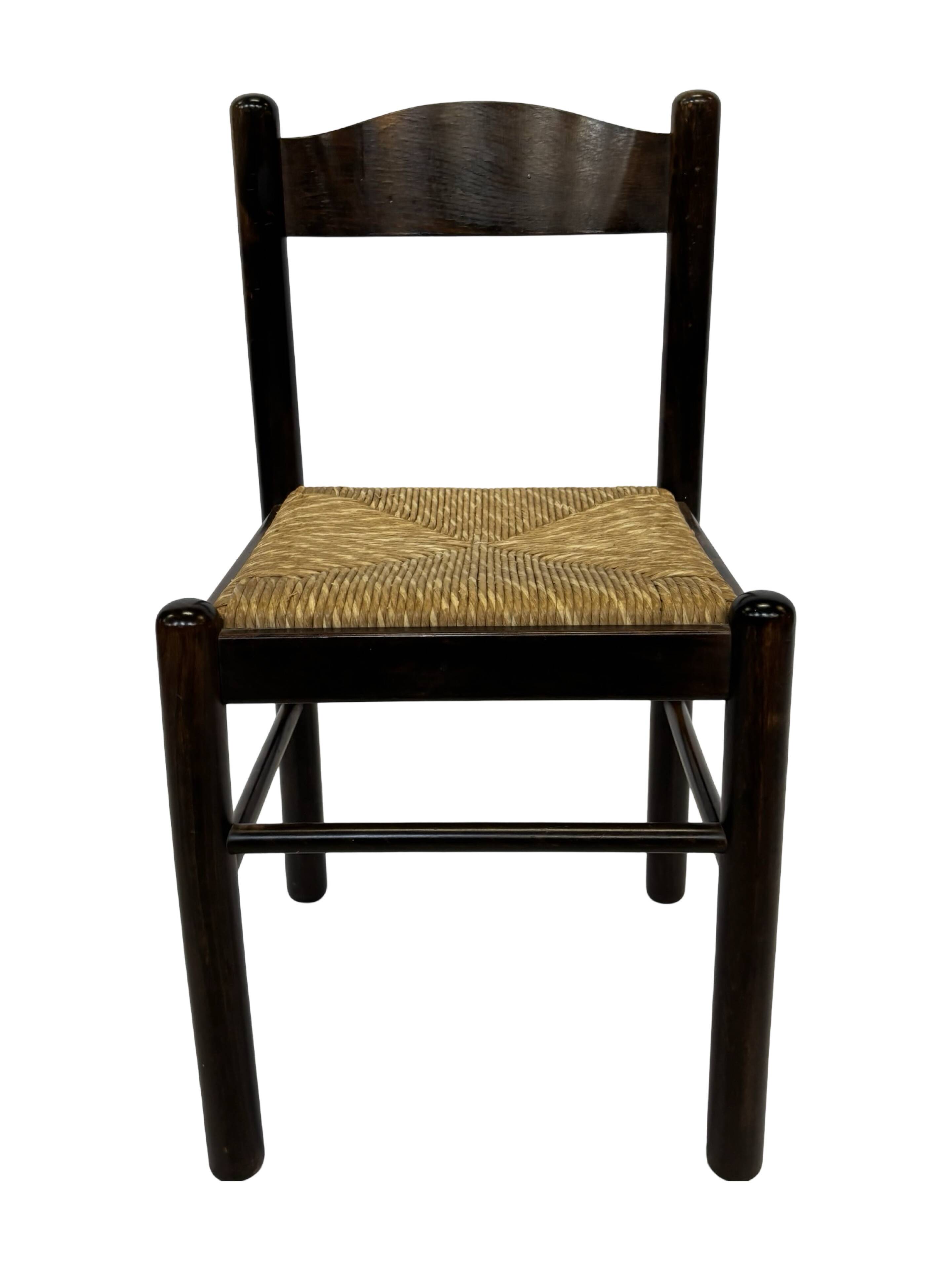 Set of 4 dark brown wooden chairs 70s minimalist design