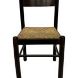 Set of 4 dark brown wooden chairs 70s minimalist design