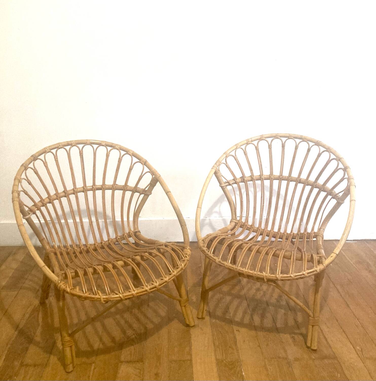 Pair of Rattan Armchairs - Shells