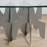 Minimalist sculptural coffee table in metal and glass