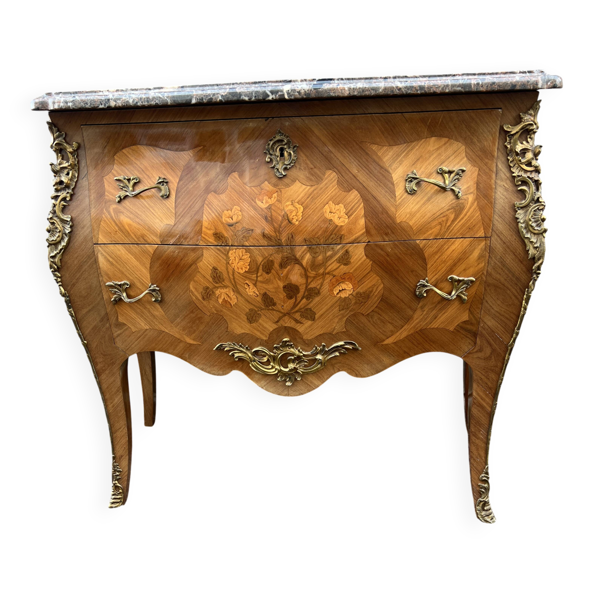 Louis XV style chest of drawers, inlaid with flowers