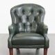 Fauteuil Chesterfield en cuir de vache vert de style anglais classique