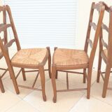 8 Straw chairs with high backs in solid wood