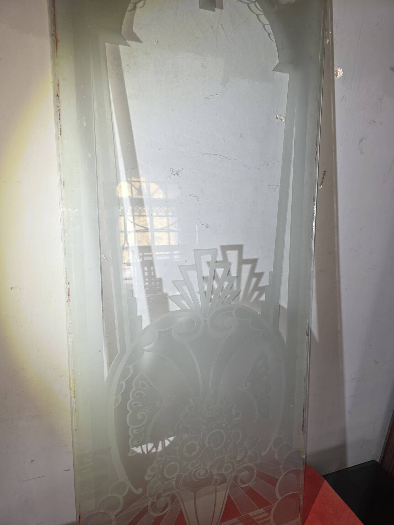 Art Deco engraved glass door panel