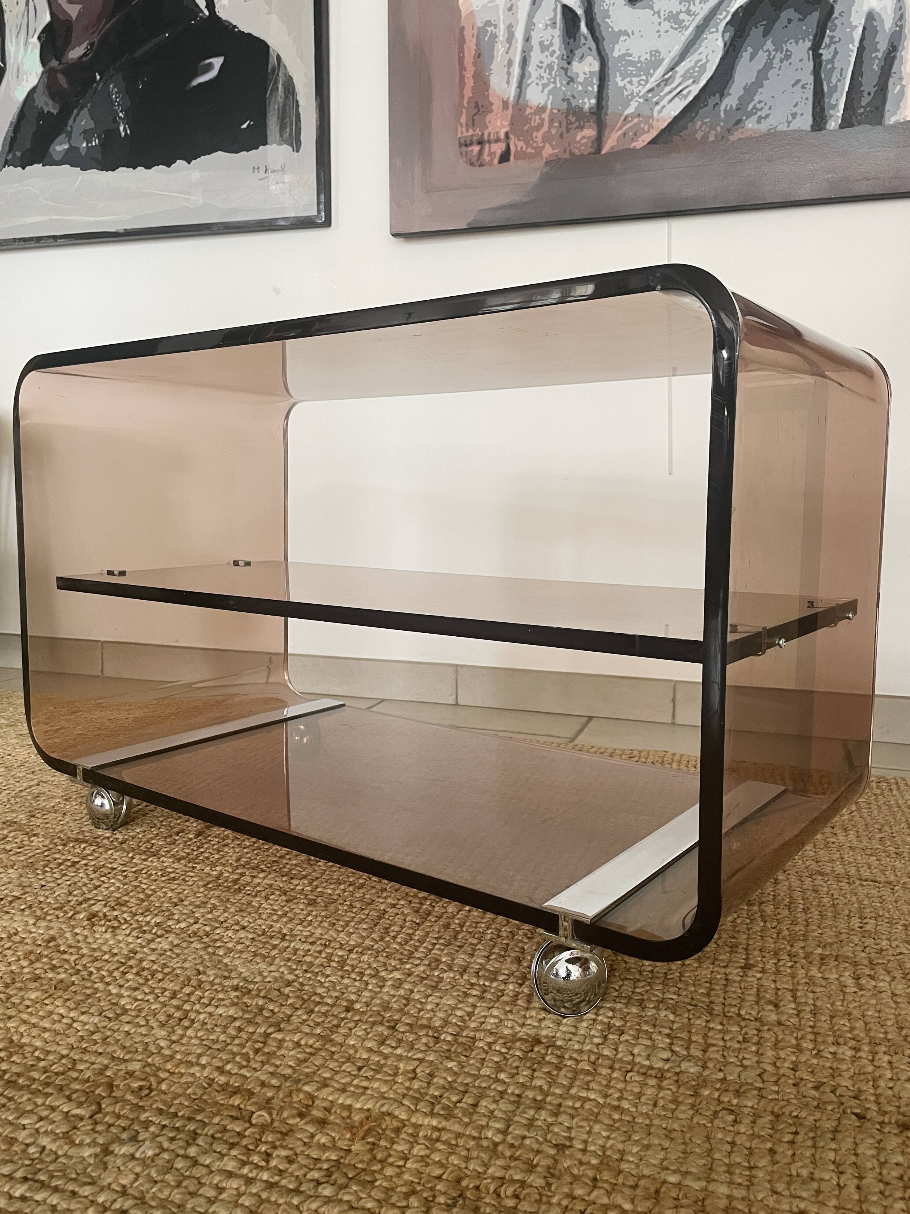 Coffee table in smoked plexiglass by Michel Dumas for Roche Bobois