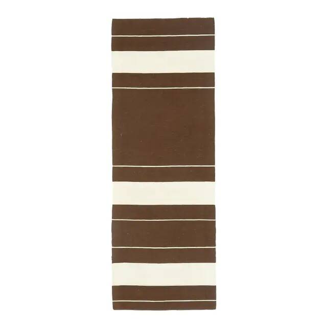 Vintage Turkish Hand-Knotted Wool Cotton Brown Kilim Runner Rug 60x176