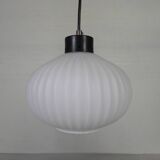 Vintage pendant lamp with white ribbed glass ball, 1960s